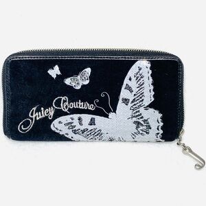NWT Juicy Couture Black Velour Butterfly Zip Around Wallet Sequin Y2K Vintage